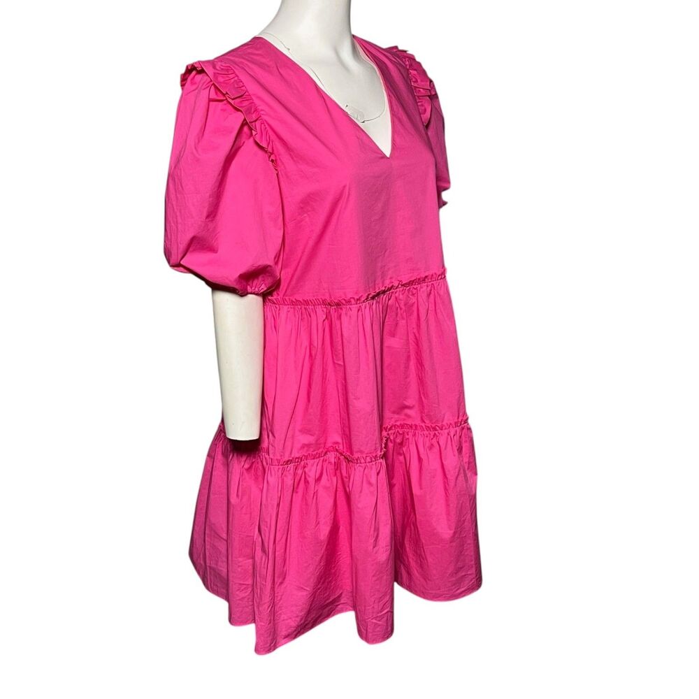 Tuckernuck Hyacinth House Pascale Mini Dress Pink Puff Sleeve Tiered Large - Picture 5 of 8